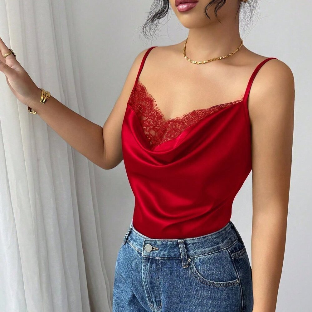 Red Elegant Women's Lace Satin Camisole